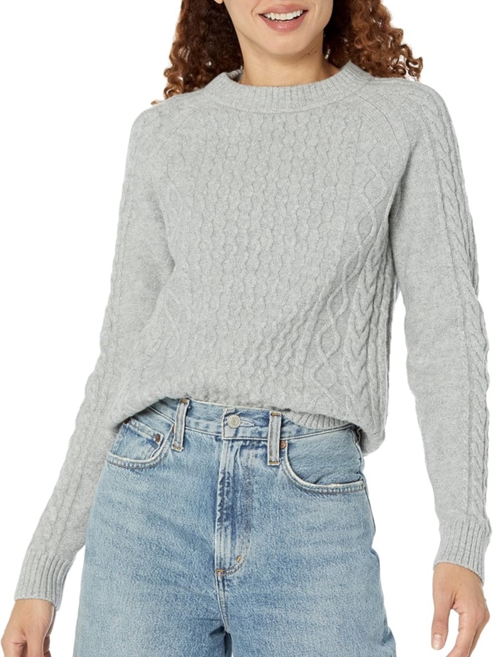 Amazon Essentials Heather Gray Cable Knit Crew Sweater